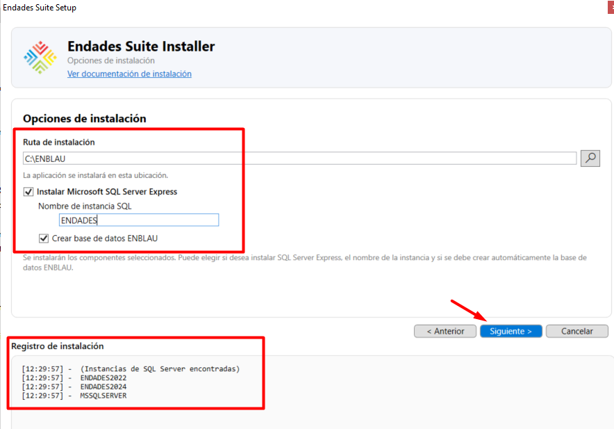 Configuración de ruta e instancia
