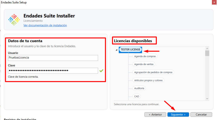 Configuración de licencia